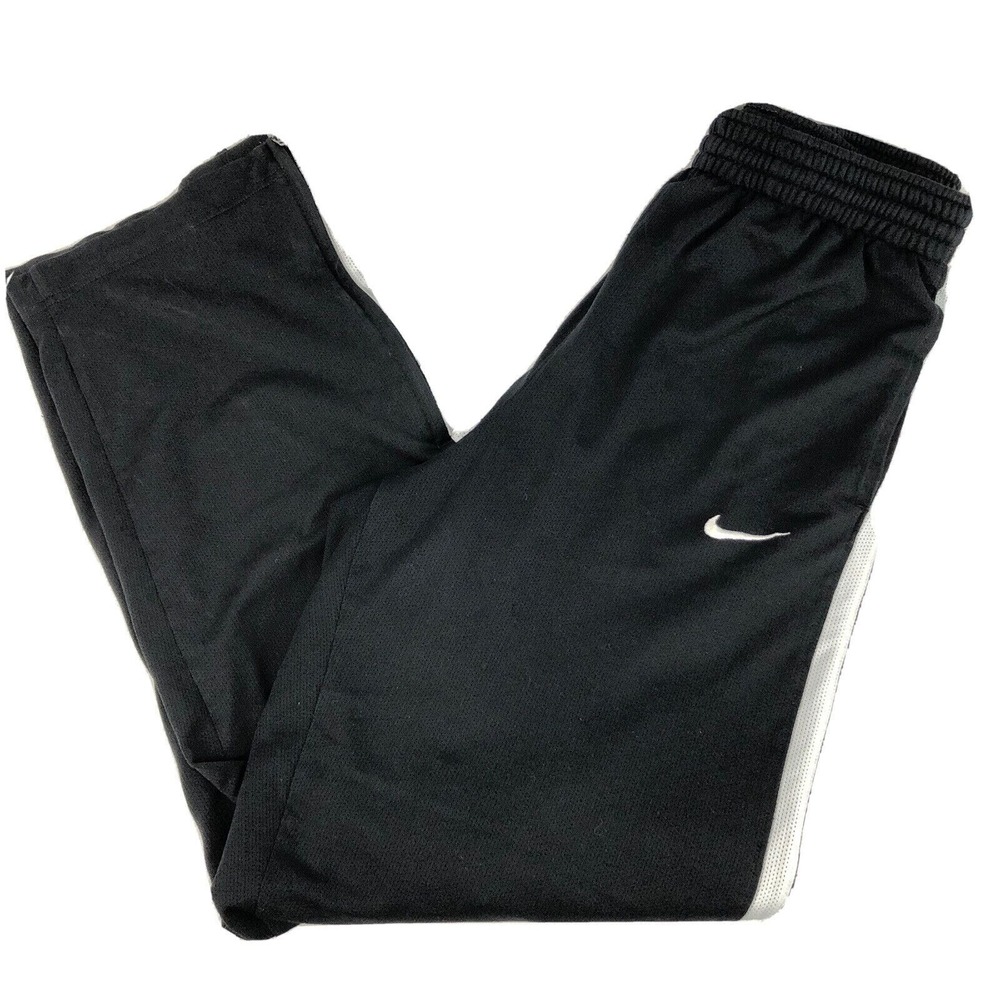 Nike Joggers Men's Medium Black & White Swoosh Drawstring Ankle Zip Fleece Lined